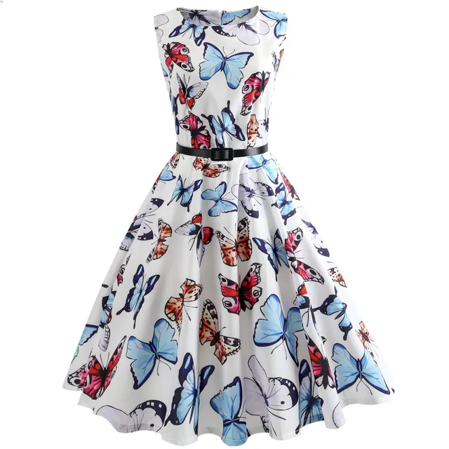 Butterfly Print Retro Dress 2019 Vintage Flower Sleeveless Party ...