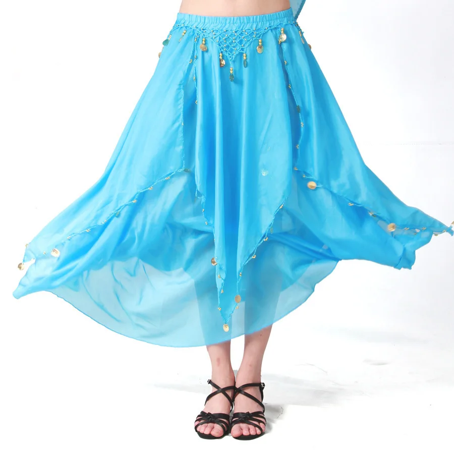 2019 Solid Dancewear Women Bollywood Dance Wear Chiffon Indian Skirt Elastic Waist Long Belly Dance Coin Skirts 8 Colors