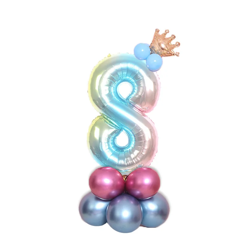 Воздушные шары на день рождения, радужные шары из фольги с цифрами для детей 1, 2, 3, 4, 5, 6, 7, 8, 9 лет, украшения для вечеринки на день рождения, детский Декор, воздушный шар - Цвет: rainbow blue 8