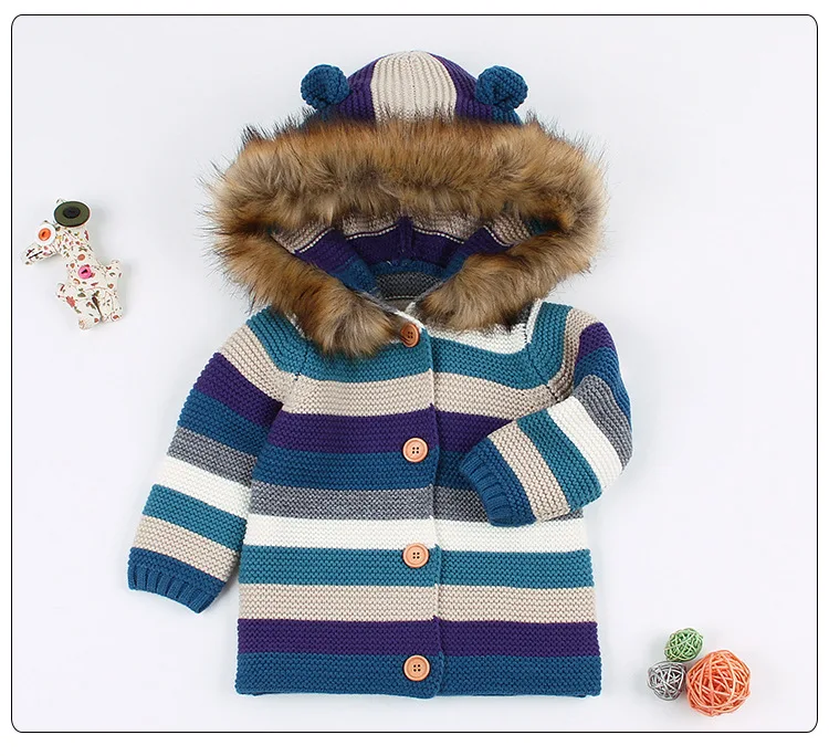 Зимние Свитера для маленьких девочек, кардиганы, Осенние вязаные куртки с капюшоном для новорожденных мальчиков, детская одежда с длинными рукавами и рисунком медведя