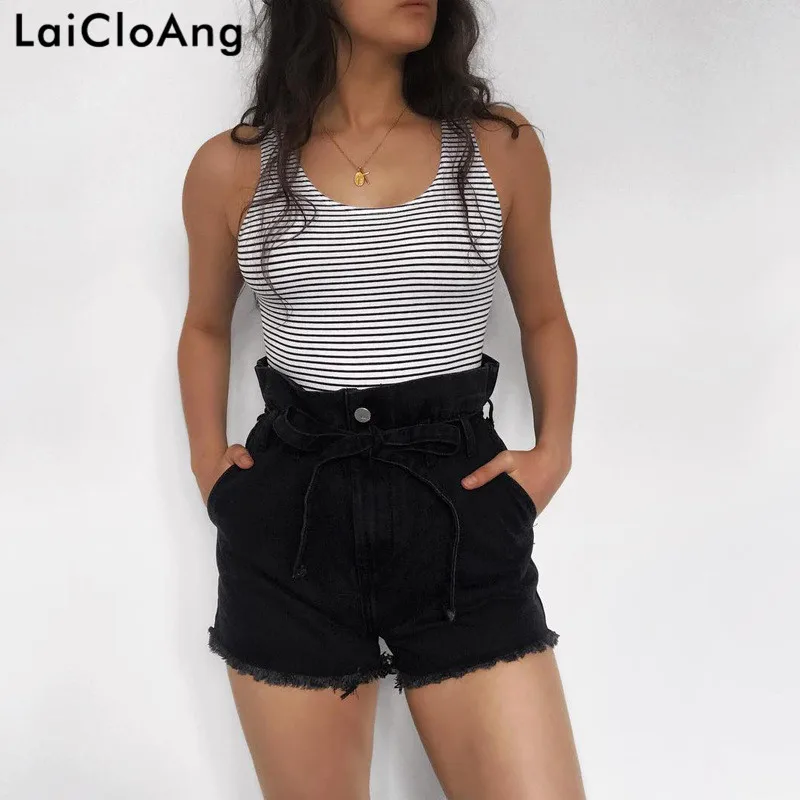 LaiCloAng летняя с высокой талией Джинсовые шорты Для женщин Модный шнурок карманы сексуальное Для женщин шорты пляжные Повседневное Короткие
