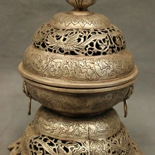 USPS в США S1235 1" Китайский Серебряный Буддизм Птица Феникс Статуя Латунь Лев Box Курильница