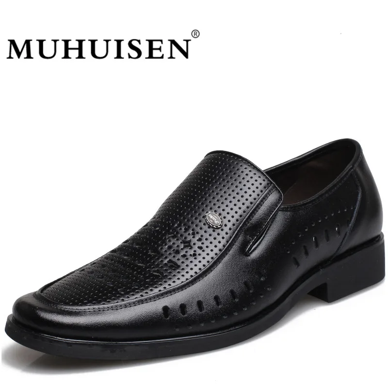 

MUHUISEN Summer Men's Flat Shoes New Hollow Out Breathable Cowhide Genuine Leather High Quality Fashion Shoes Male Casual Shoe