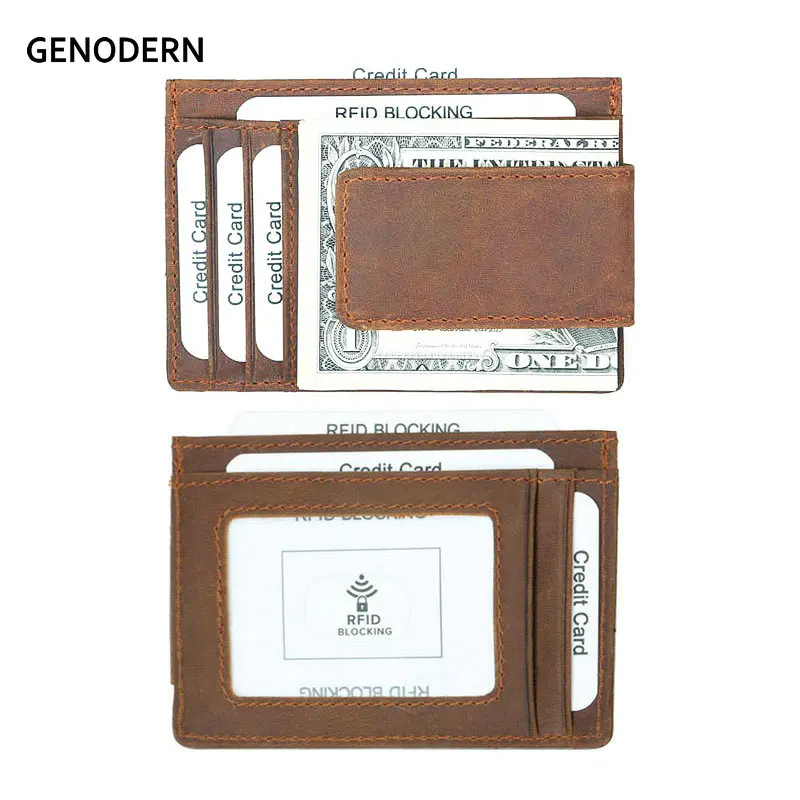 GENODERN Магнитный кошелек из натуральной кожи с зажимом для денег спереди rfid