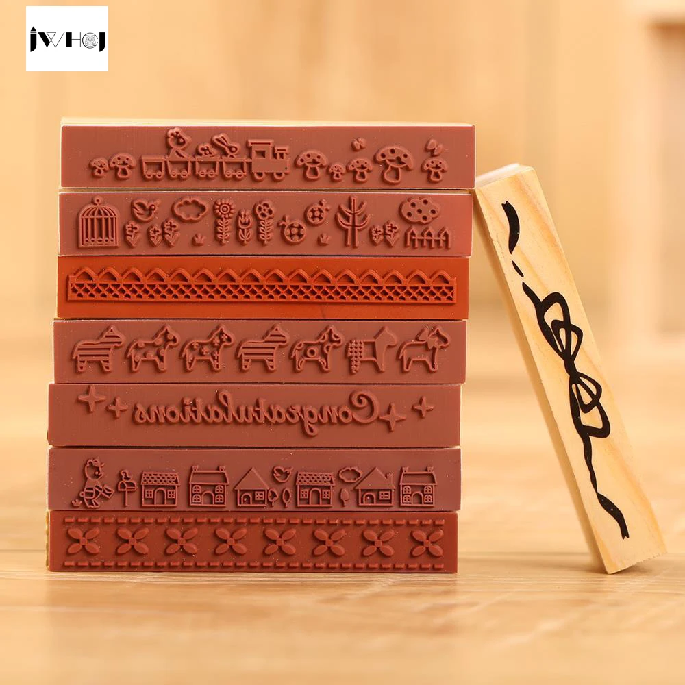 

1 pcs Strip shape cute animals wooden rubber stamp Kids DIY Handmade Scrapbook Photo Album, students Stamps Arts, Crafts gifts
