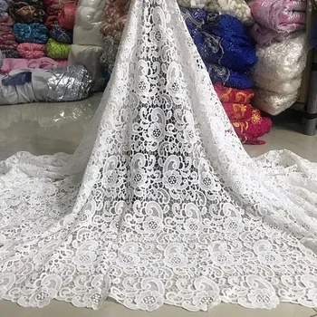 

African White Cotton Lace Fabric Guipure Lace Fabric High Quality Nigerian Cord Lace Fabric For Wedding Dress(JY-5-19
