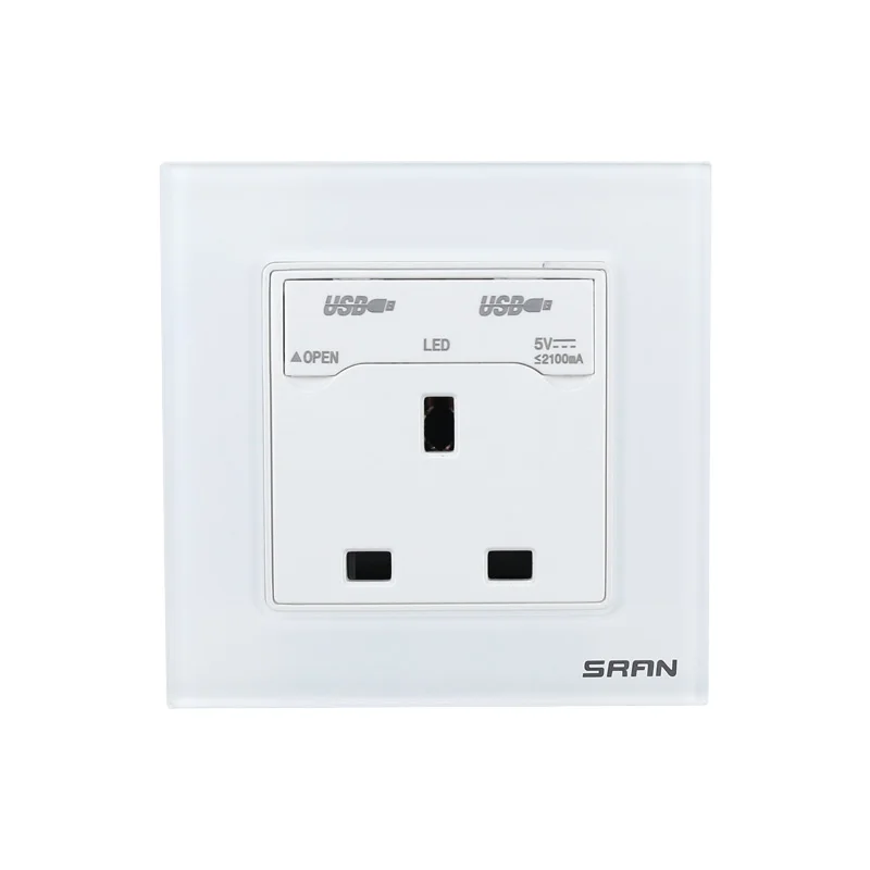 High quality wall type 86 British standard socket with USB phone charging toughened glass panel gb 13A images - 6