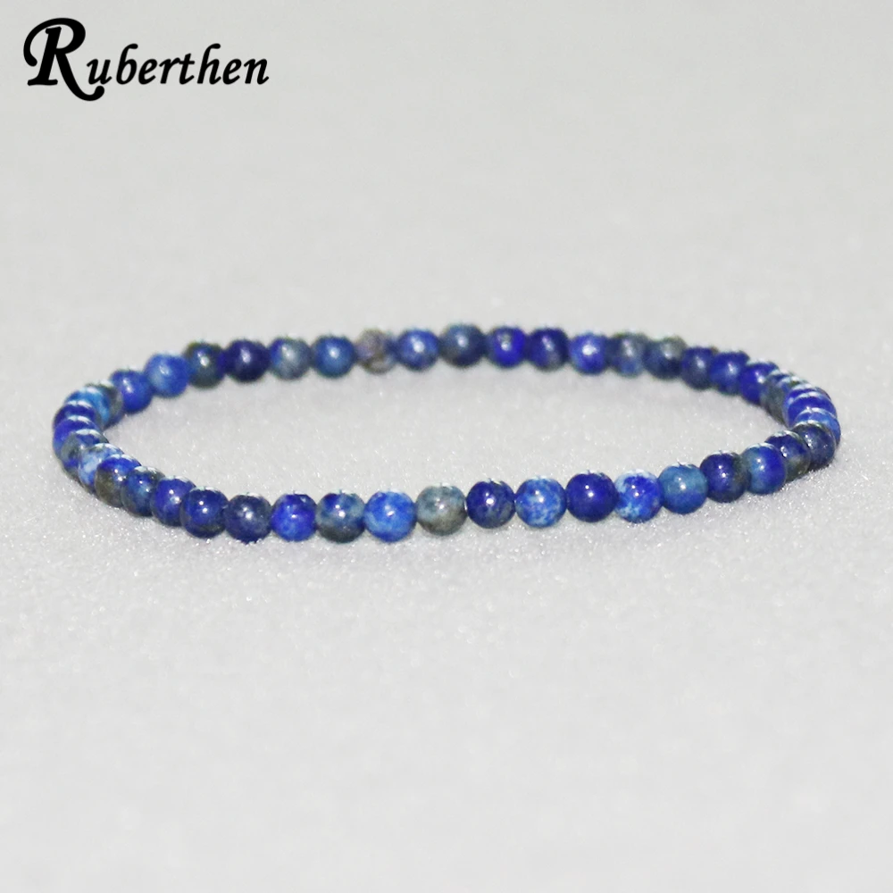 

Ruberthen Trendy Design Lapis Lazuli Bracelet 4 mm Natural Stone Bead Bracelet Mini Gem Stone Energy Bracelet