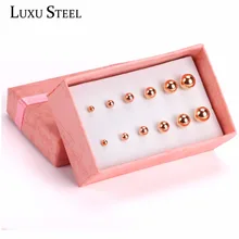 Luxsteel boucles d'oreille goujon mode lisse or/acier/Rose/noir boule ronde mixte taille 6 paires/boîtes boucles d'oreilles ensembles inoxydable