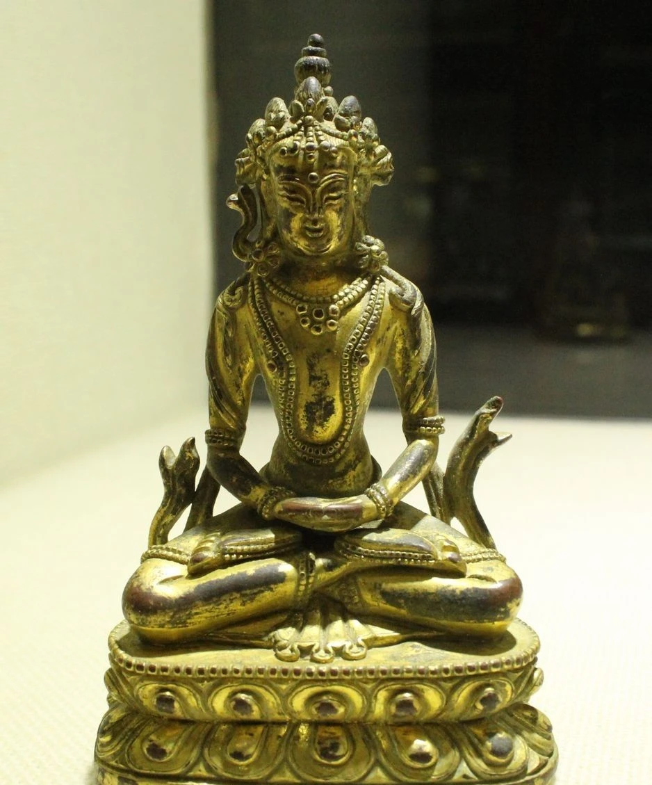 Старый Тибет Храм Бронзовый Золото Позолота Амитаюс долголетие Бог Богиня