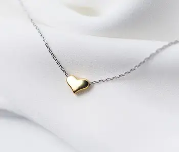 

(7MM*5mm Tinny Small heart) 100% Real. 925 Sterling Silver Jewelry Golden Heart Love Pendants Necklace GTLX1398