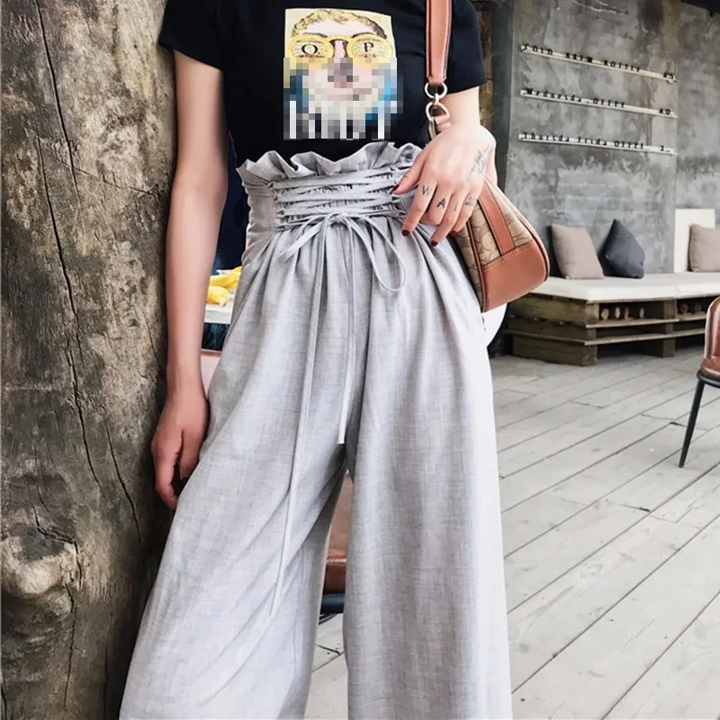 TWOTWINSTYLE туника широкие брюки женские высокая талия на шнуровке макси большой