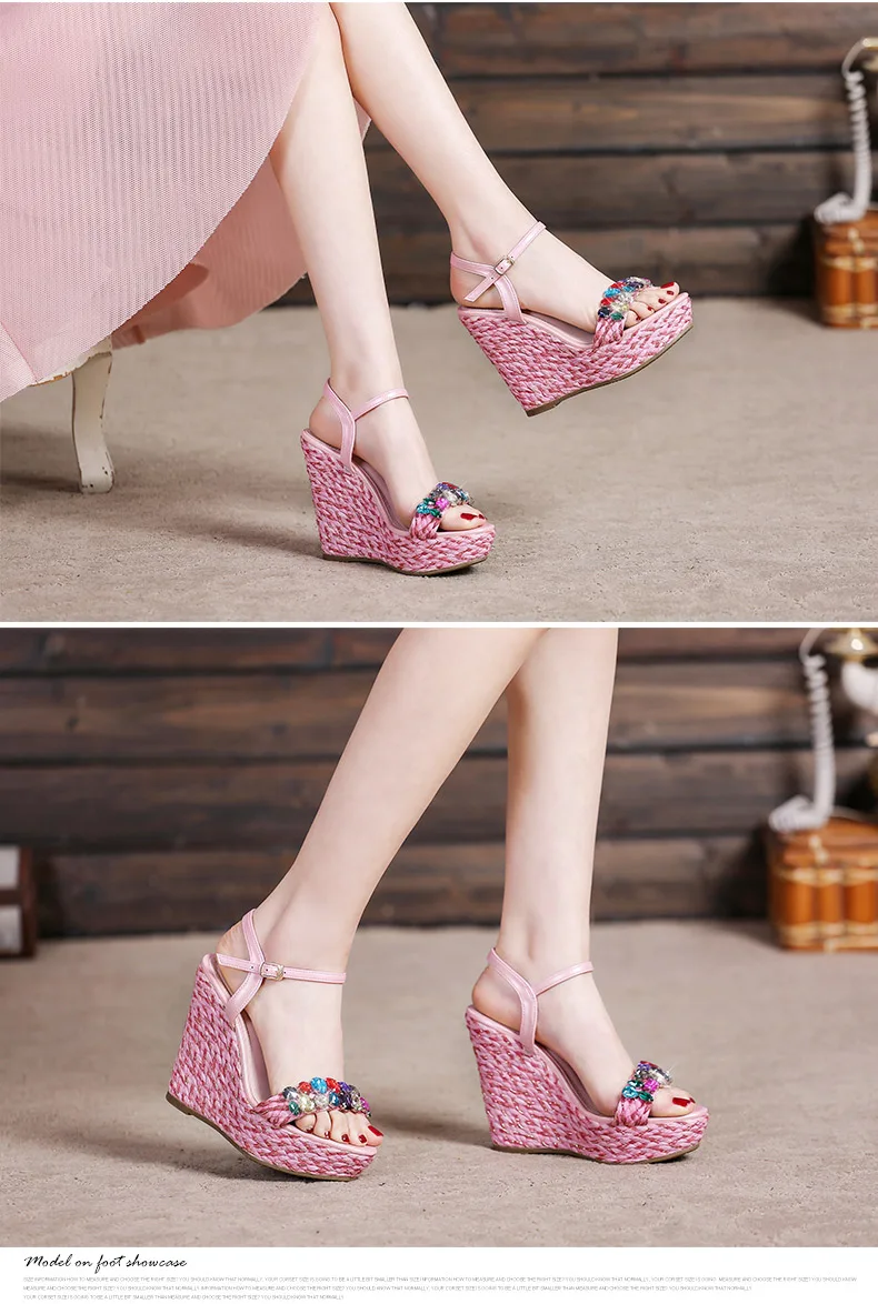 9_Summer Womens Black Buckle Sandals Fashion Elegant Silver Rhinestone Shoes Wedding Bridal High Heel Platform Wedges