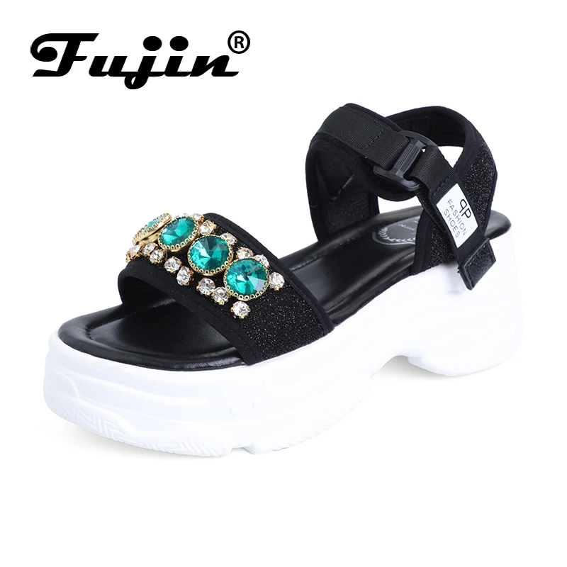 

Fujin Sandalias Mujer 2019 New Dropshipping Platform Leisure Sandals Summer Fashion Shoes for Female Hook Loop Crystal Sandals