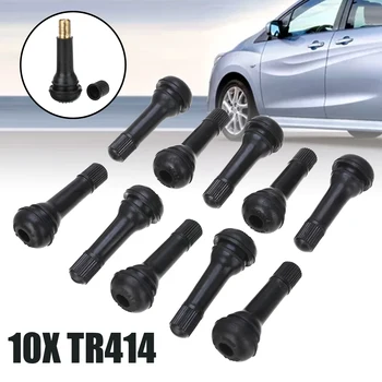 

10pcs TR414 Rubber Snap-in Tubeless Tyre Tire Valves 38.1mm Brass Stem Car Trailer Light Truck Dust Caps Cover