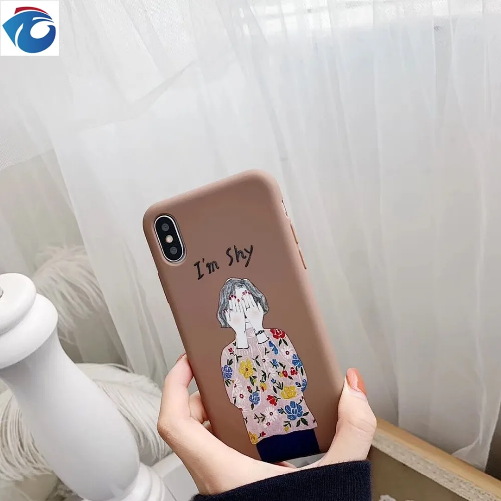 HUANQING Cute shy girl cell phone case For iPhoneXR XS Max 6 6S 7 7Plus 8 8Plus TPUprotection Phone liquid state soft case0