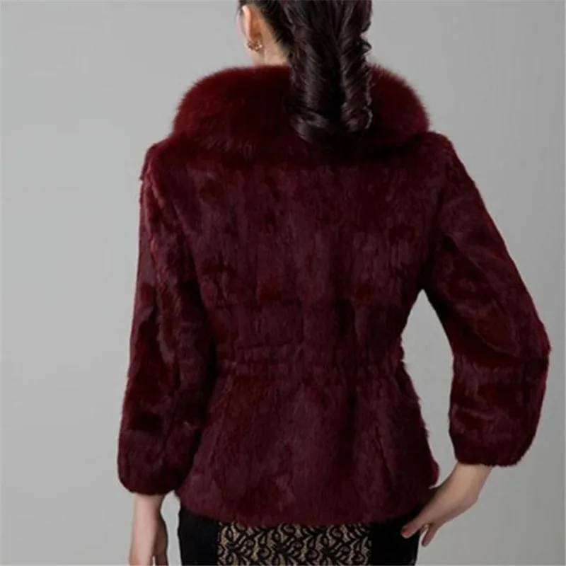 Осень зима женское короткое пальто теплое пальто из искусственного меха кролика Женская куртка с длинным рукавом и большим воротником Верхняя одежда размера плюс 4XL 1079