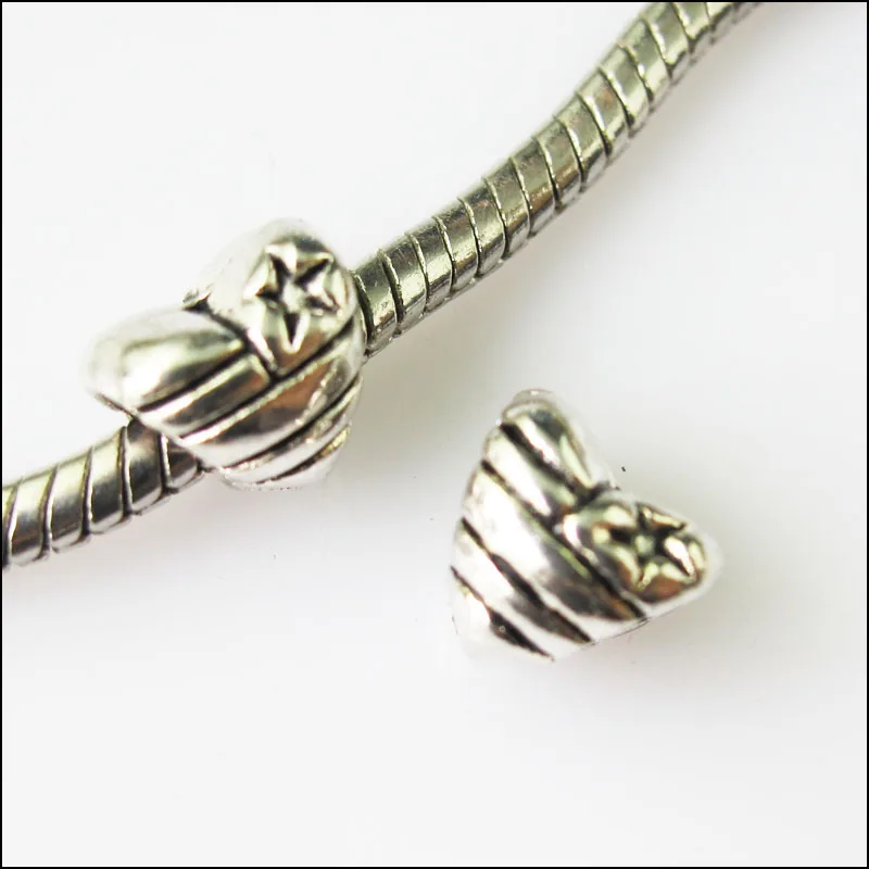 

20Pcs Antiqued Silver Heart Spacer Beads fit European Charm Bracelets 8x9mm