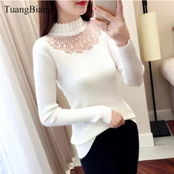 2020 Lace Turtleneck Pullovers Sexy Sweaters Hollow Out Winter Ladies White Sweaters Elasticity Bodycon Basic Long Sleeve Jumper 2020 Lace Turtleneck Pullovers Sexy Sweaters Hollow Out Winter Ladies White Sweaters Elasticity Bodycon Basic Long Sleeve Jumper