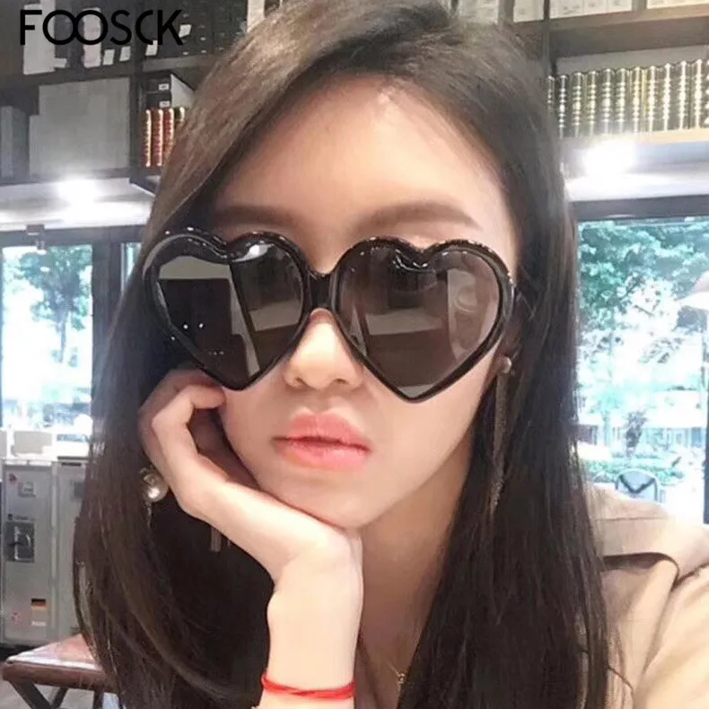 coach sunglasses FOOSCK Women Brand Designer Luxury Fashion Heart Shape Sunglasses Women Lovely Colorful Clear Eyeglasses Cat Eye Frame Eyewear round sunglasses women