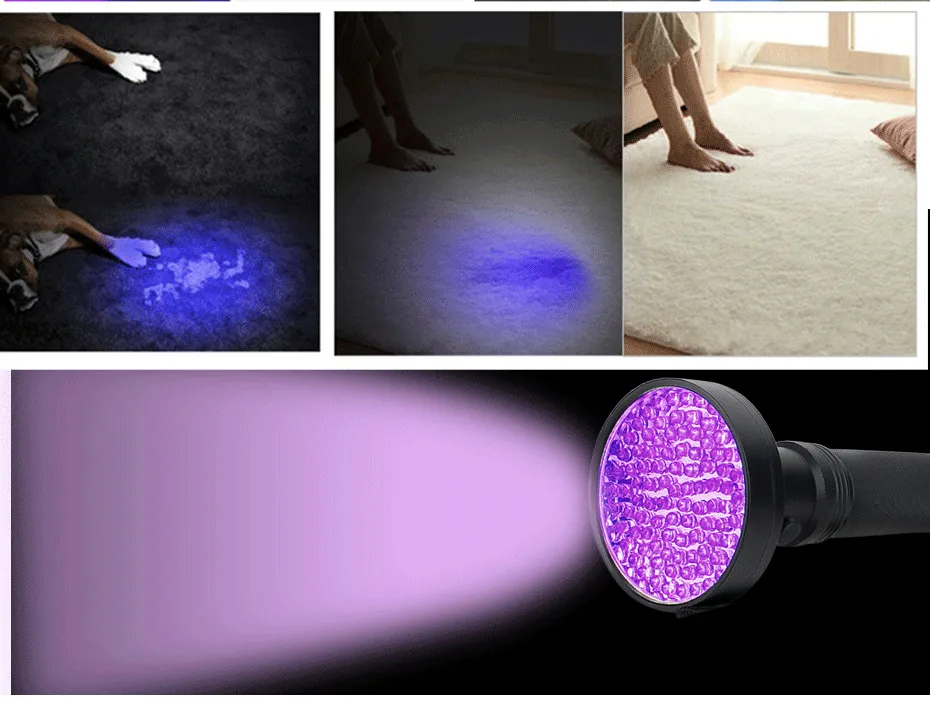 UV Flashlight 100 LEDs 395nm Ultraviolet Torch Waterproof Led Ultra Violet Light For Pet Stains Dog Urine and Bed Bug Detector