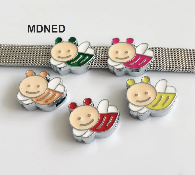 

CCOR 5pcs DIY accessory zinc alloy 8mm Inner Dia. 15MM*13MM Bees Slide Charms Beads DIY 8MM Dog Cat Collar Wristband CD0025