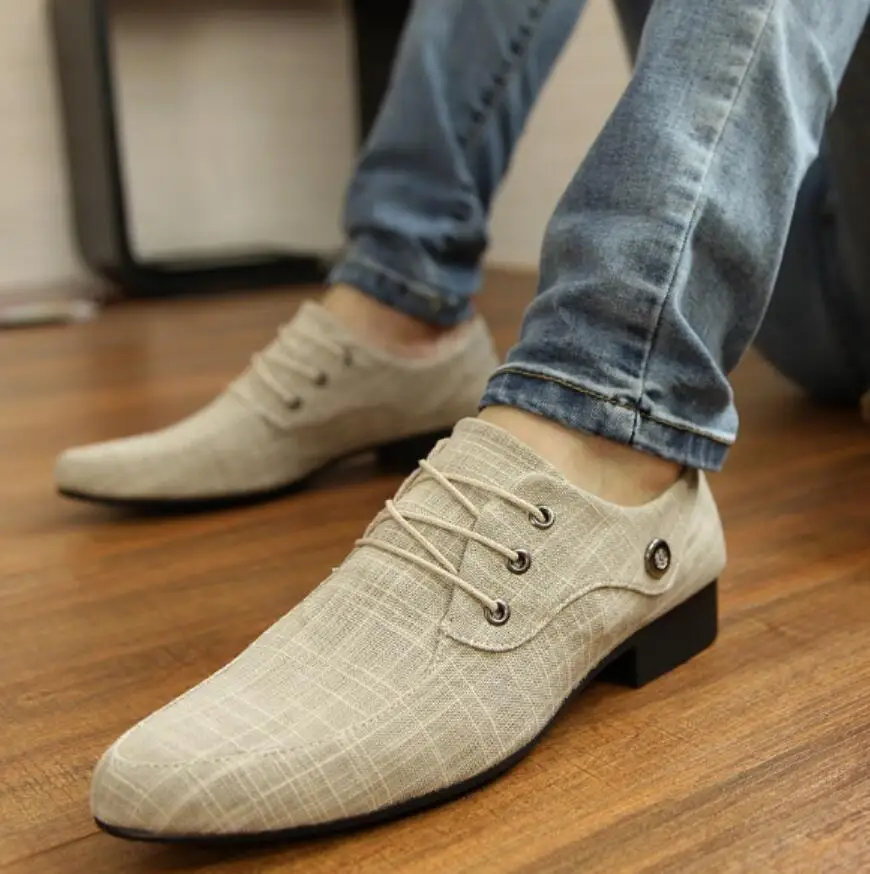 GOXPACER/Мужская обувь; модельные туфли; Всесезонная мужская обувь на плоской подошве и толстом каблуке; универсальная мужская обувь в британском стиле; винтажная деловая обувь - Цвет: Бежевый