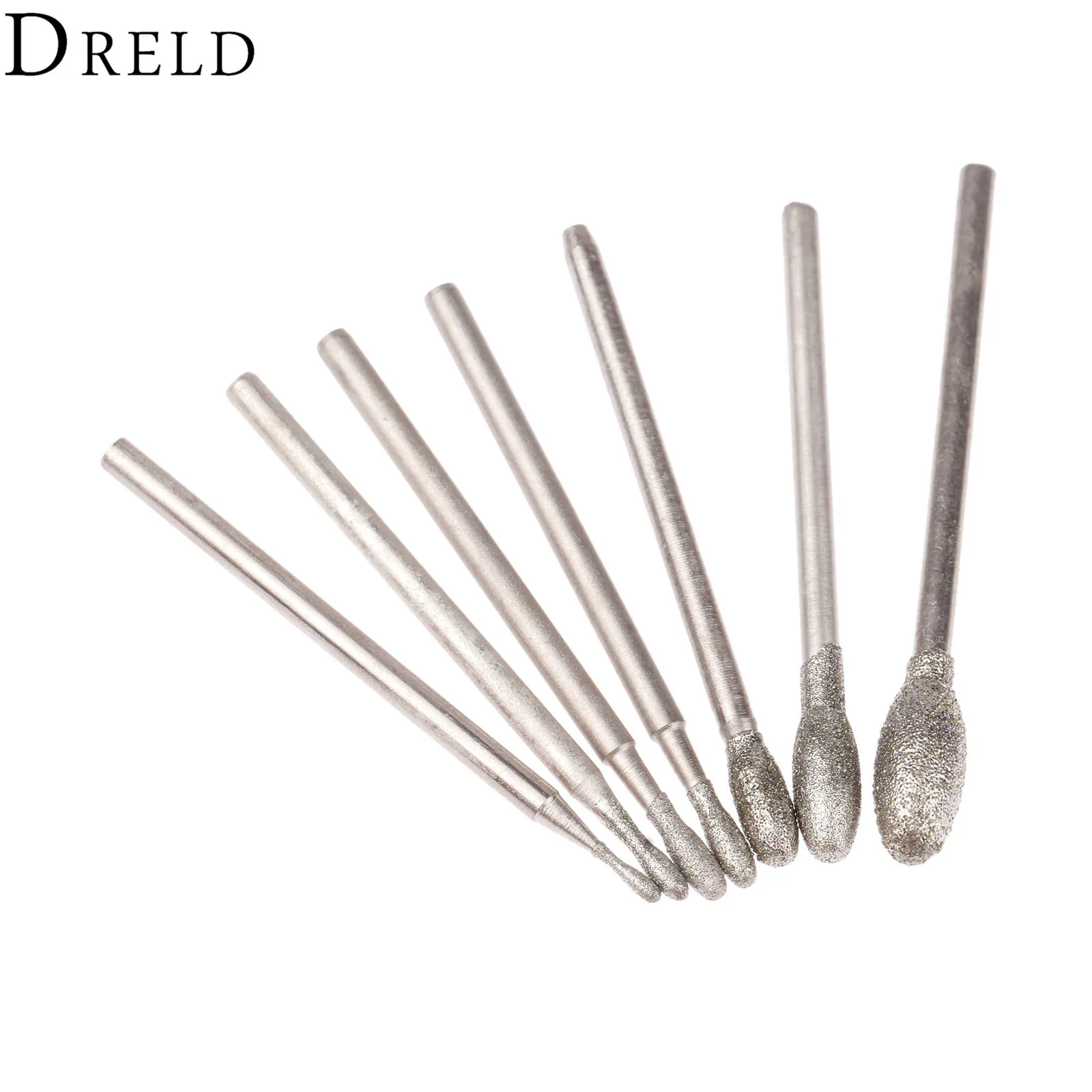 DRELD 7Pcs Dremel Accesories Oval Diamond Grinding Head Burrs Bits 2.35mm Shank Jade Stone Carving Polishing Engraving Tool DRELD 7Pcs Dremel Accesories Oval Diamond Grinding Head Burrs Bits 2.35mm Shank Jade Stone Carving Polishing Engraving Tool