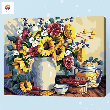 

Frameless Digital Painting By Number Flower Vase Still Life Acrylic Paint Abstract Modern Wall Art Canvas Painting For Home Deco