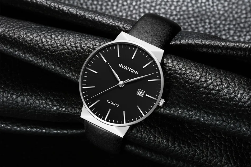 2017 GUANQIN Watch Men Ultra Thin Simple Fashion Casual Quartz Men Watches Leather Strap Men Clock Wristwatch Birthday Gift (4)