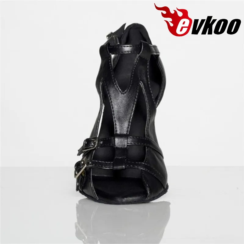 Evkoodance/кожаные женские туфли для танцев; размеры США 4-12; обувь для латинских танцев; сальсы; Каблук 8,5 см; высота каблука; черные кожаные удобные Evkoo-447