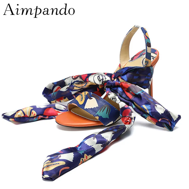 

Individual Colorful Ankle Wrap Summer Shoes Woman Open Toe Thin Heels Mixed Color Butterfly-knot Gladiator Sandals Women