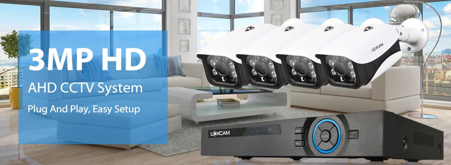 LOXCAM h.265+ система видеонаблюдения 4CH 4MP AHD dvr комплект 4 шт. супер 3MP Металл IP66 водонепроницаемая внутренняя уличная камера