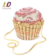 Designer Marke Luxus Kristall Abendtasche Mode Cupcake Diamant Kupplung Soiree Geldbörse Frauen Hochzeit Braut Kuchen Handtaschen SC515