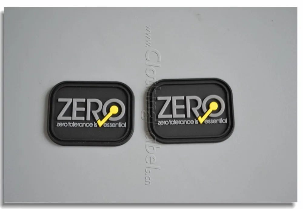 custom PVC rubber label with embossed logo and groove line for sewing