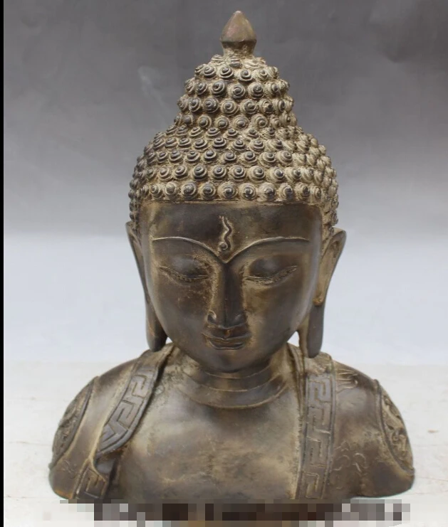 

12CM Tibet Buddhism Bronze Gilt Shakyamuni Sakyamuni Buddha Head Bust Statue