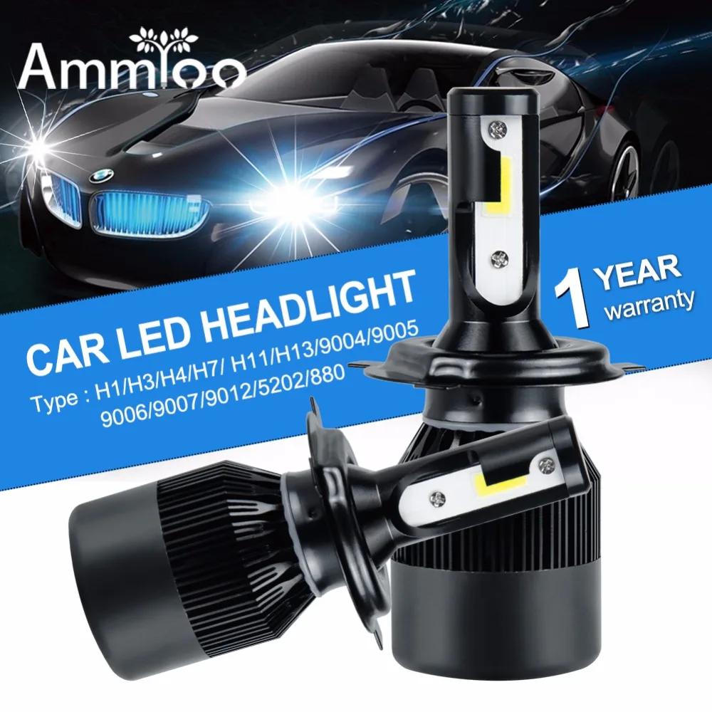 Светодиодные автомобисветодиодный фары AmmToo H4 H7 9005 9006 Противотуманные H3 H11 лампы
