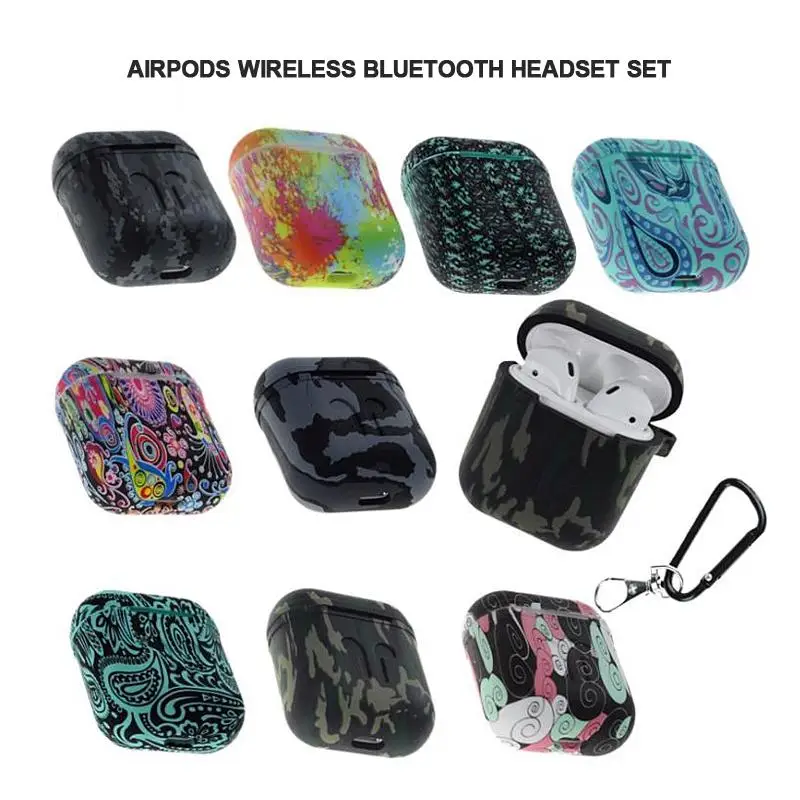 

DSstyles Camouflage Silicone Shockproof Protector Cover Case Carabiner for Airpods Case i10 i12 TWS Bluetooth Luminous Protector