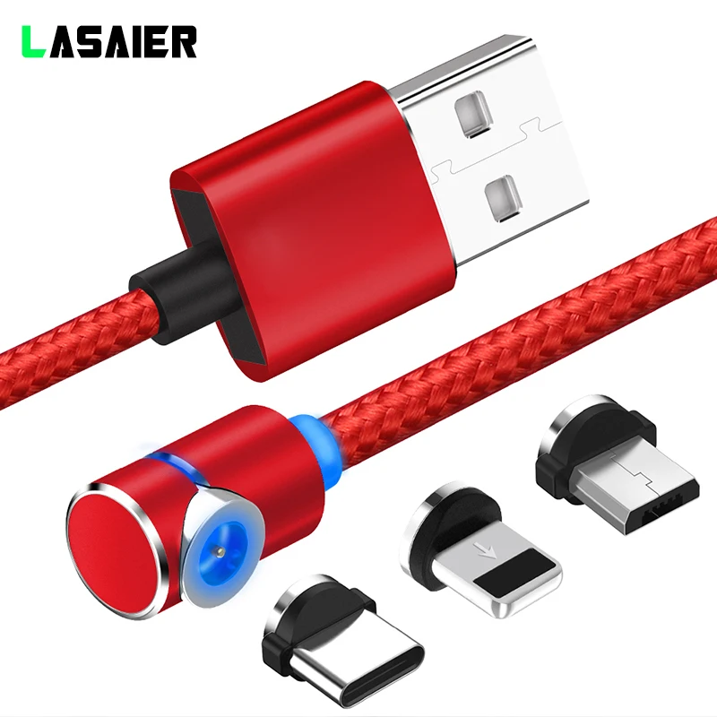 90 градусов L Тип Магнитный Micro USB Type C кабель LED магнит зарядное устройство