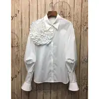 LUO SHA 2019 Women's Long Sleeve Blouse Big Flower Cotton Blouse Shirt Office Ladies Woman Shirt Blouse Blusas Mujer