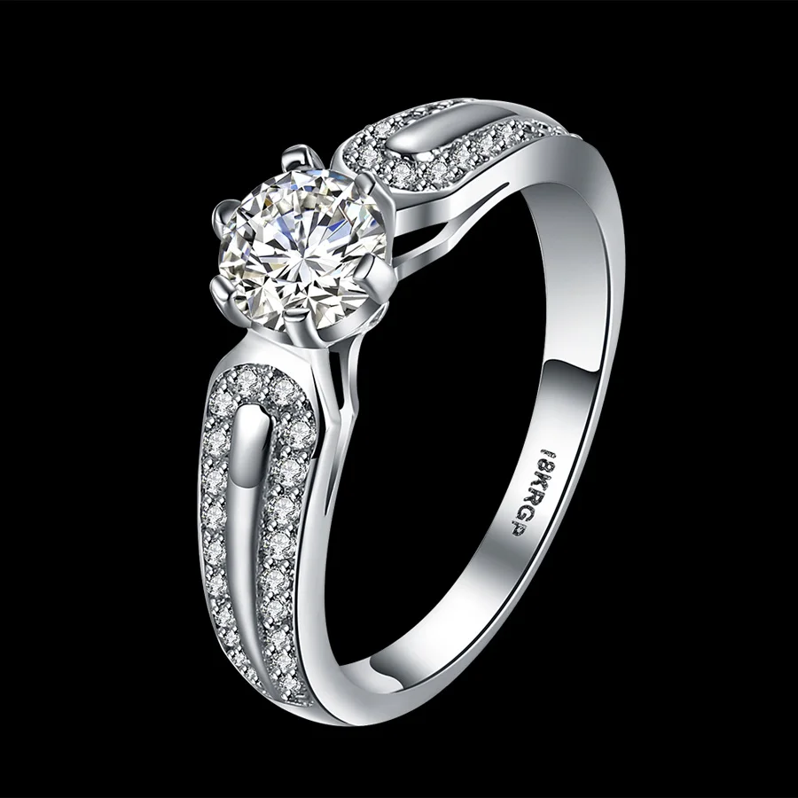 CZ Wedding Engagement Rings Rhinestones For Women Silver Plated Fashion