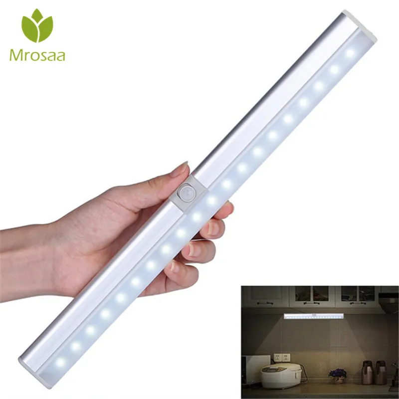 Mrosaa портативный 20 LED USB Перезаряжаемый датчик света и PIR Mtion шкаф светильник ночник