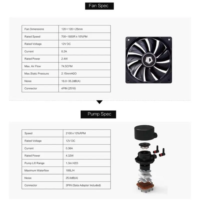 ID-COOLING FROSTFLOW X 120 cpu водяное жидкостное охлаждение радиатор высокий оснащен трехфазным моторным циклом с водяным охлаждением