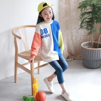

2019 Korean style girls patchwork t-shirt cotton fashion girls sweatshirt 3-8t B393