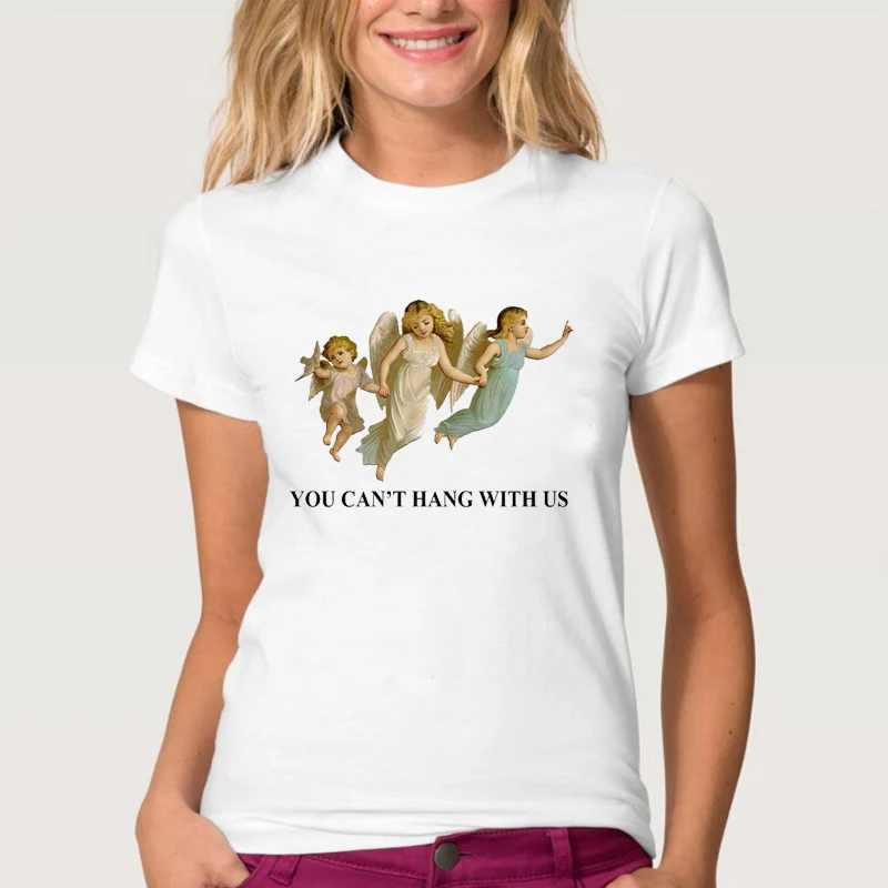 

Women Clothes Tshirt Printed Women Cartoon Can't Hang with Us Painting Casual Summer Shirt T Top Female T-shirt Woman Tee