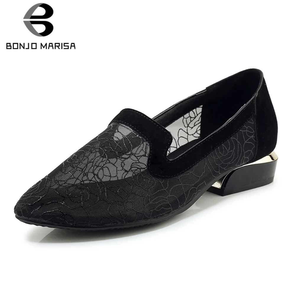 

BONJOMARISA New Fashion Large Size 33-43 Black White Shoes Woman Pumps Chunky Heels Slip On Casual Pumps Woman Shoes