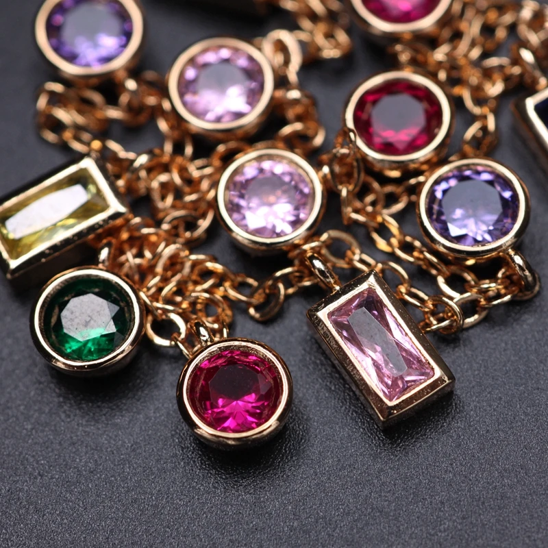 Красочные циркониевые Камни Круглые геометрические формы, кулон, ожерелье для женщин многоцветная Золотая цепь с кристаллом Колье женское ожерелье, бохо ювелирные изделия