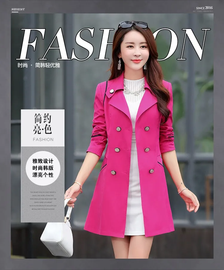 Новый корейский Большие размеры женские длинный участок элегантная простота Тонкий пальто куртка была тонкой двубортное пальто
