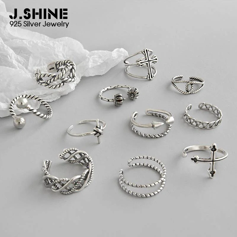 

JShine 925 Sterling Silver Ring Vintage Knot Twist Cross Crown Stackable Opening Adjustable Ladies Ring Retro Engagement Ring