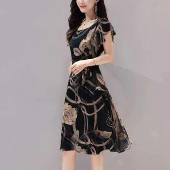 

Newly Women Dress Floral Printed A-line Slim Fit U Neck Dress for Summer DO99